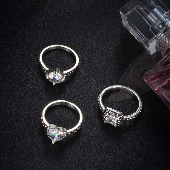 **CORAZON* 3-Pc Silver Rhinestone Fashion Ring Set - Picture 2 of 7